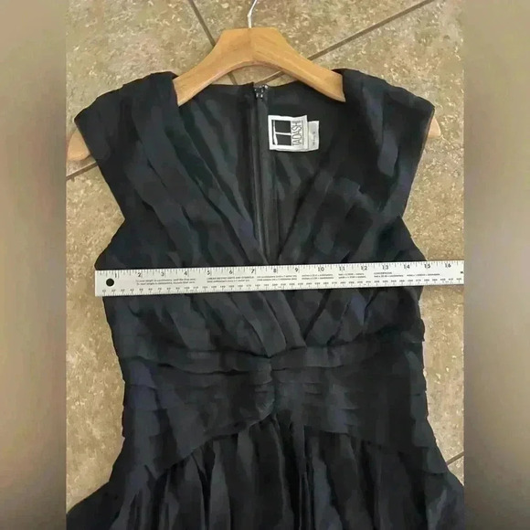 Tadashi Black Chiffon Silk Pleated Dress V Neck 10 vintage - Picture 6 of 9